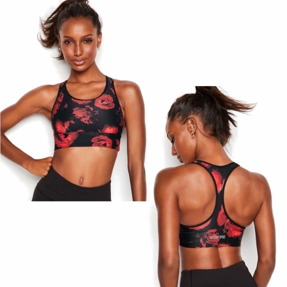 NWOT VICTORIA SECRET POWER SETS RACERBACK LONG LINE SPORT BRA FLORAL LIMITED